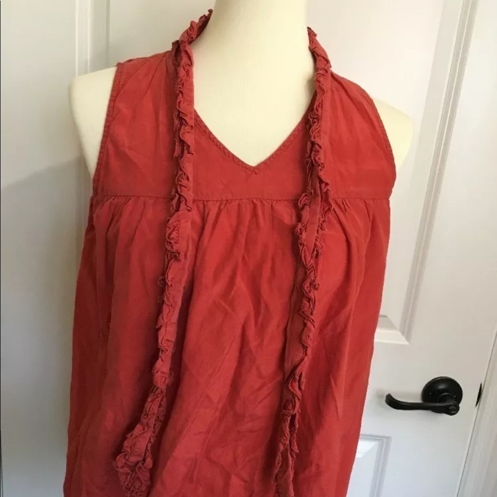 Style Fusion Red Ruffle Sleeveless Silk Cotton  Shirt  Blouse